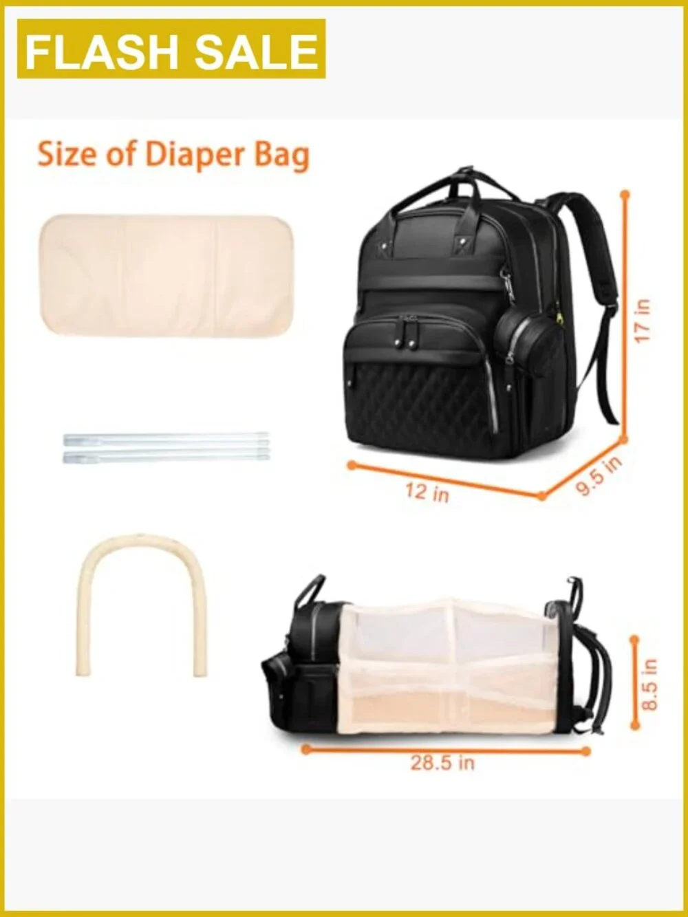 Diaper Bag Backpack with Changing Station, Waterproof Large Capacity, USB